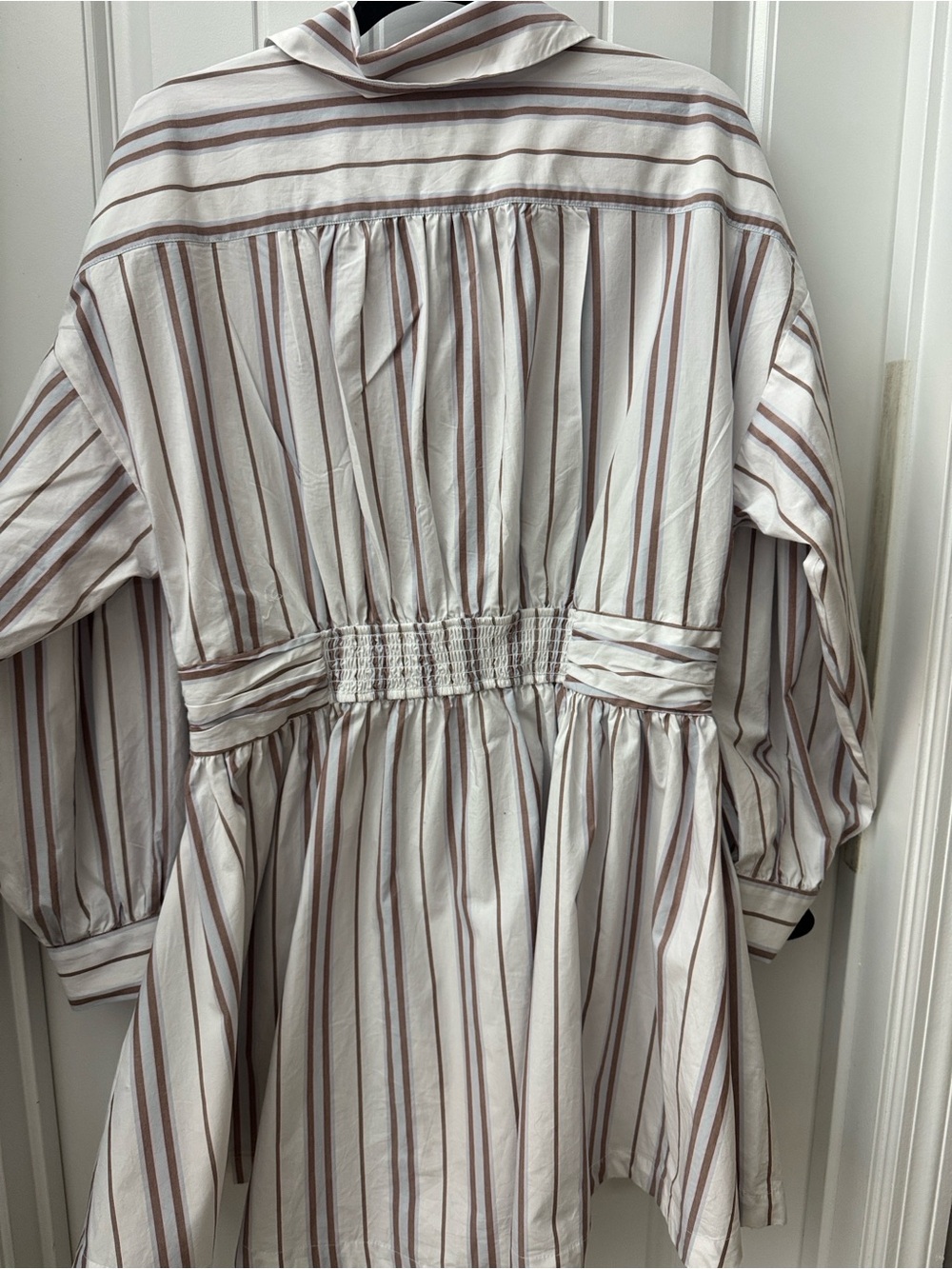 Anthropologie White and Brown Striped Button-Front Waist-Detail Dress Size Large - Picture 4 of 6